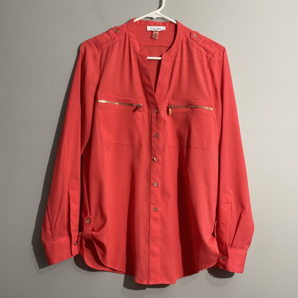 Calvin Klein Women’s Coral Roll Long Sleeve Blouse Size S